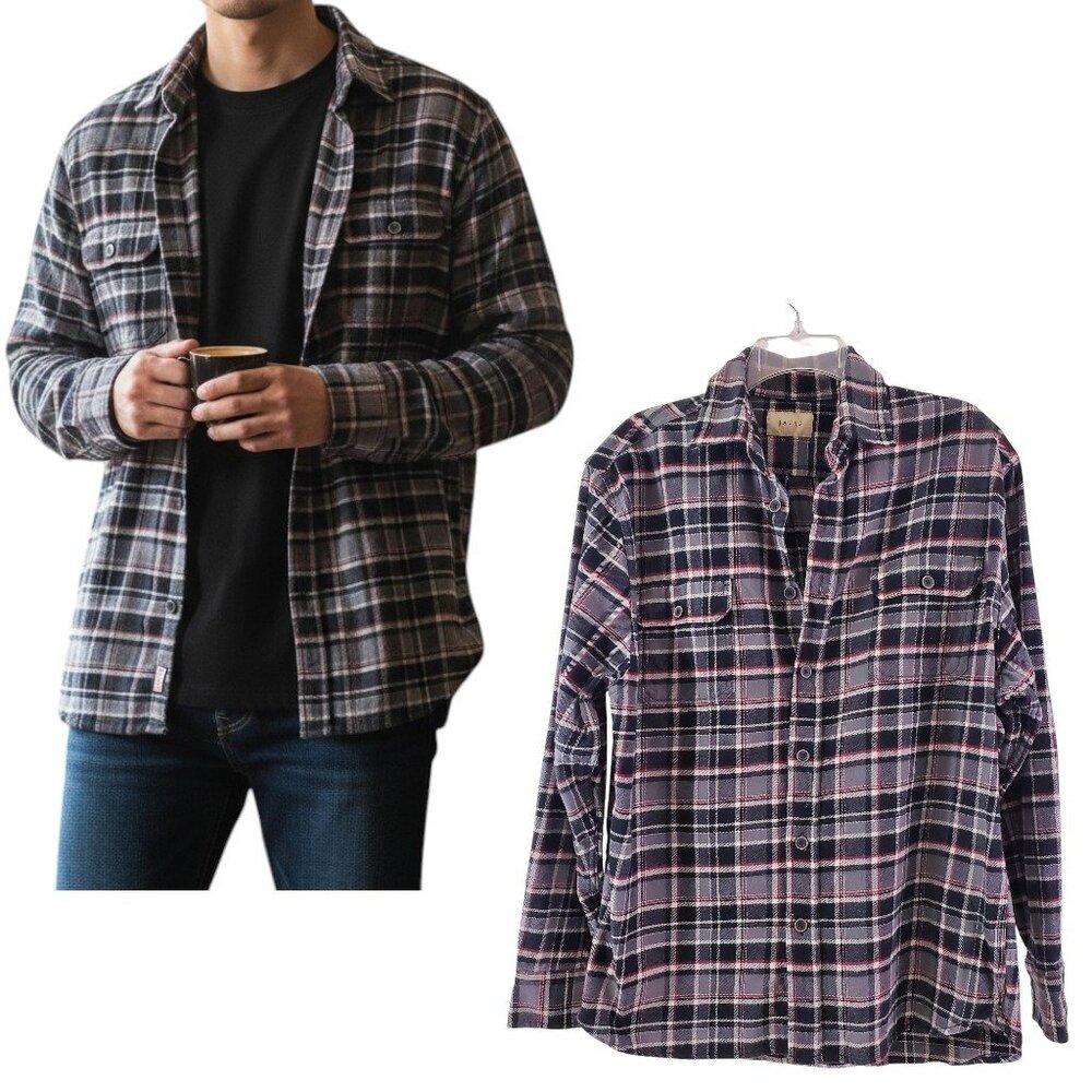 Jachs Flannel Men's Plaid Button Down Long Sleeve Outdoor Hiking Shirt - Large